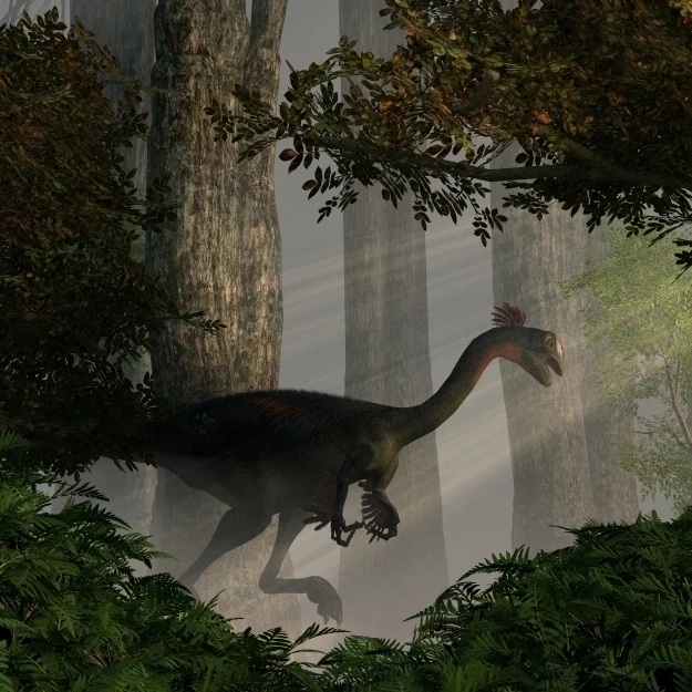Gigantoraptor in a dense prehistoric forest Poster Print (36 x 22)