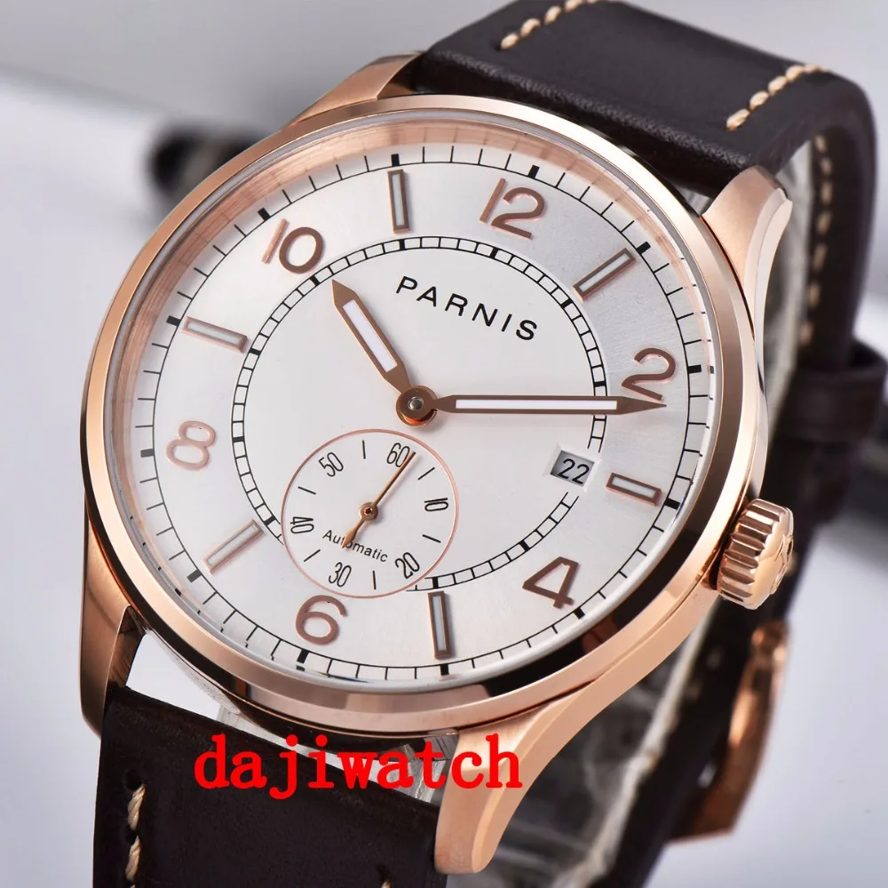 

NEW Rose gold Mechanical Automatic Mens Watch 42mm Parnis black dial calendar