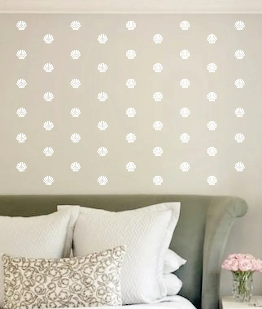 

set of 24 Mini Scallop Beach Shell nursery nautical wall sticker ART