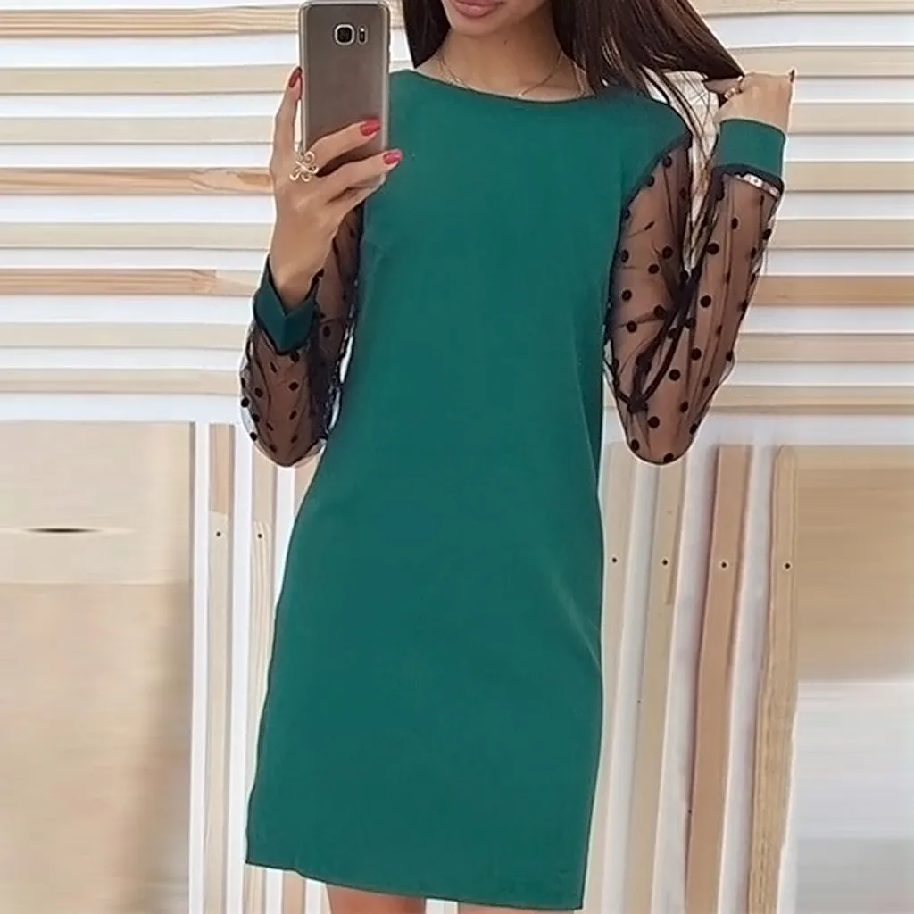 OSTRICH, женское модное сексуальное платье с О-образным вырезом, платье с длинным рукавом, милое платье для девочек, женское повседневное тонкое мини-платье, вечерние платья - Цвет: Зеленый