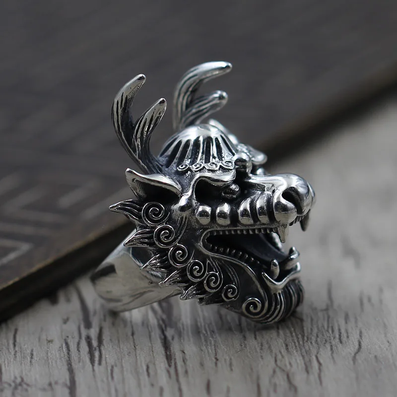 Retro Vintage faucet opening ring Silver Carved Silver 925 ring men's domineering personality building Retro Vintage faucet opening ring Silver Carved Silver 925 ring men's domineering personality building
