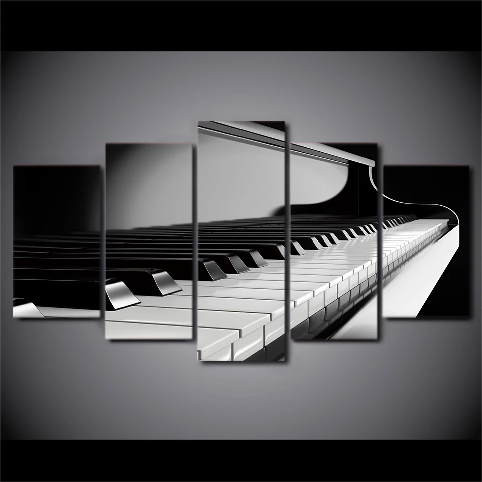 Canvas-Wall-Art-Pictures-Modern-Framework-Living-Room-5-Pieces-Piano-Keys-Music-Instrument-Decoration-HD
