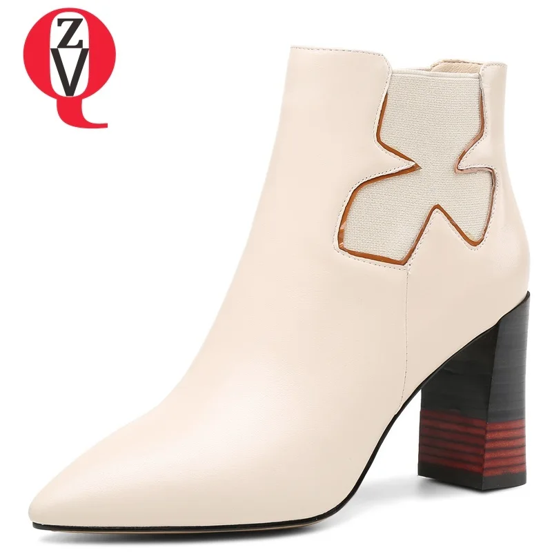 

ZVQ women shoes 2018 new fashion sexy pointed toe women work ankle boots winter warm outside large size black and beige shoes