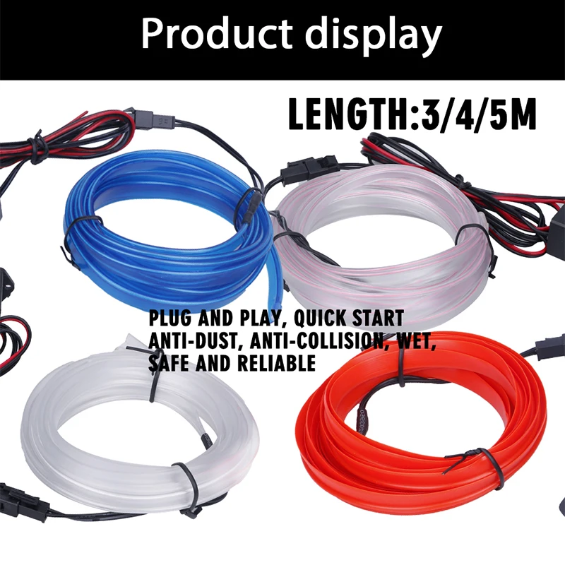 

4m/5m LED Strips Decoration Strip 12V Flexible Neon EL Wire Rope Indoor Interior LED Car Light Strip Auto Daytime Running Lights