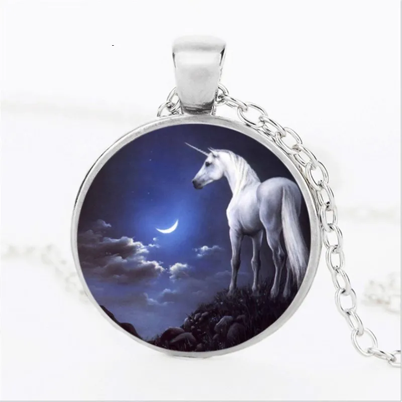 

3 color new style steampunk dream unicorn art photo retro chain pendant dome chain jewelry