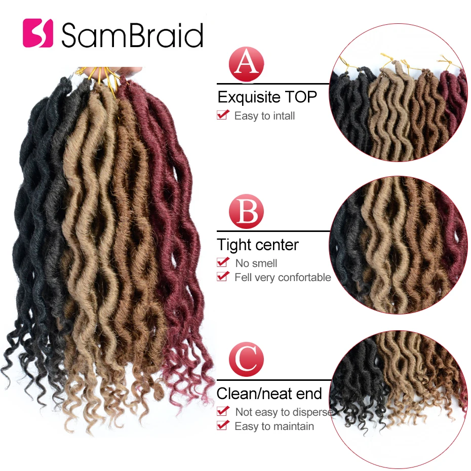 SAMBRAID Faux locs вьющийся кроше косы для наращивания волос 12 дюймов замки богиня синтетические плетеные волосы для женщин крючком волосы