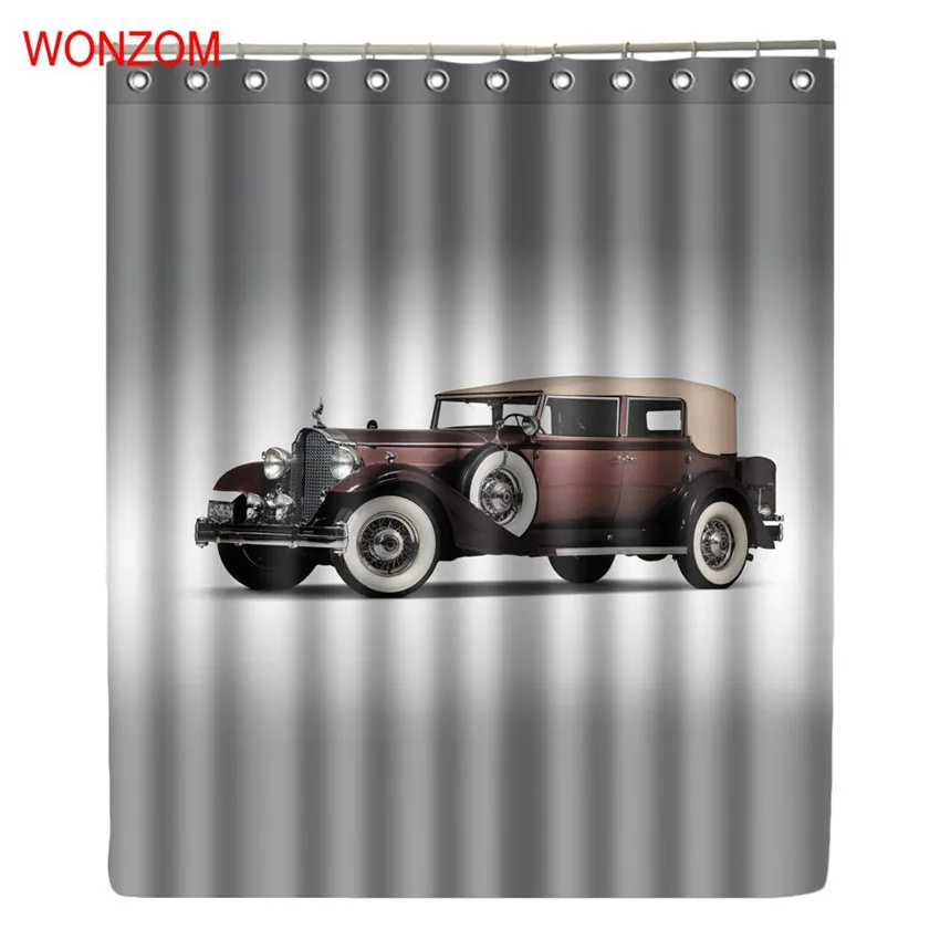 

WONZOM 3D Polyester Car Shower Curtains with 12 Hooks For Bathroom Decor Modern Bath Waterproof Curtain New Bathroom Accessories