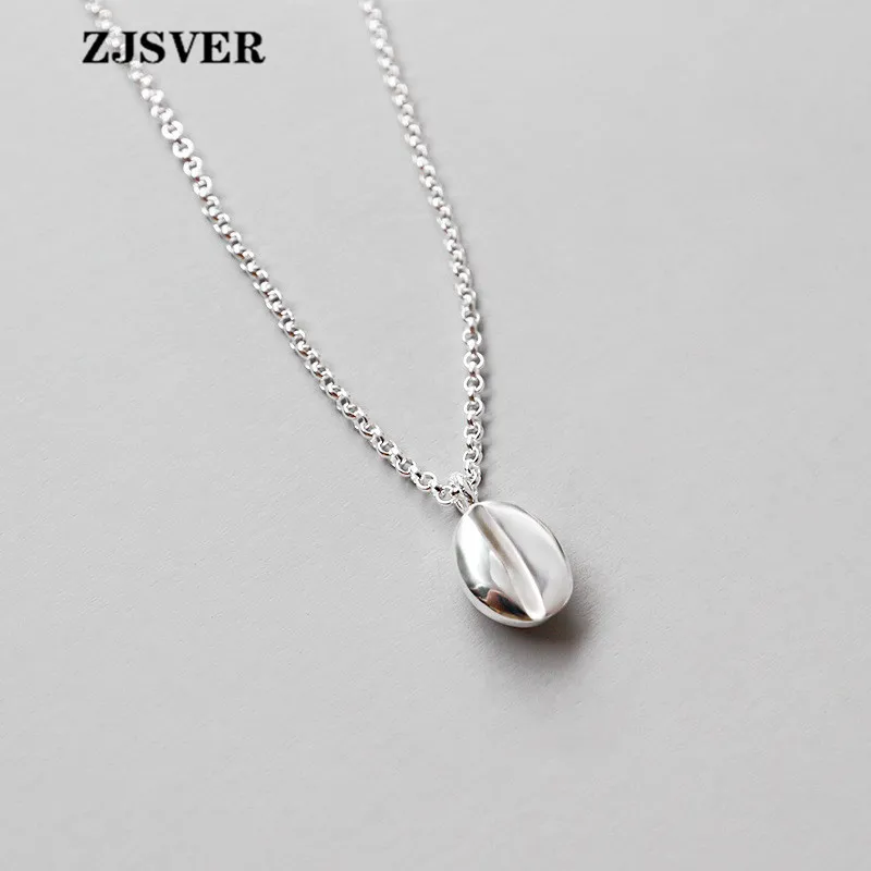 

ZJSVER Fine Jewelry 925 Sterling Silver Necklace Coffee Bean Shape Pendant Minimalist Silver Chain Women Necklace For Present