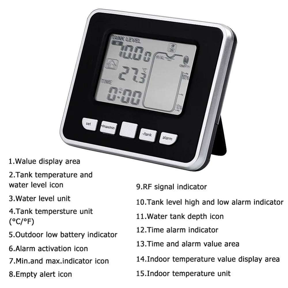 1 Kit High Quality Ultrasonic Water Tank Level Meter Thermo Sensor LED Display
