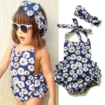 

Newborn Baby Girls Flower Backless Romper Jumpsuit 2Pcs Outfits Clothes US Stock