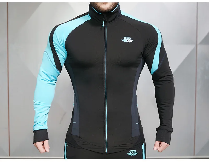 Весенняя Мужская спортивная куртка для бега, баскетбола, профессиональная спортивная толстовка на молнии, тренировочная спортивная одежда, топы - Цвет: Синий