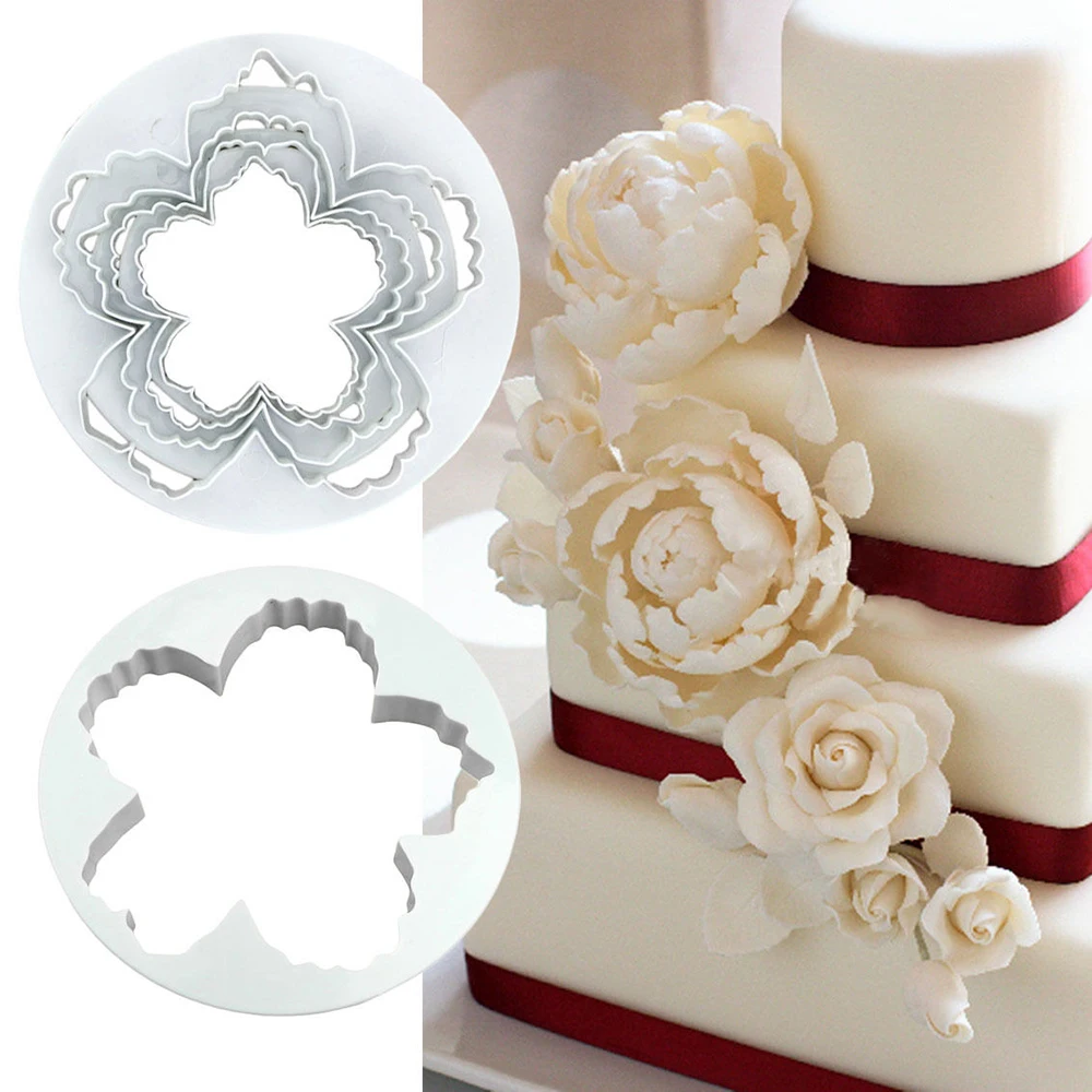 

4PCS Peony Petals Pattern Flower Plastic Paste Sugarcraft Cake Press Mold Set Cookie Sugar Fondant Cutter Cakes Decoration mould