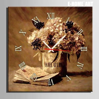 

Free Shipping E-HOME Notebook And Flower Clock in Canvas 1pcs wall clock