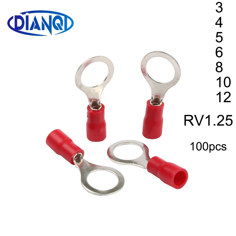 

DIANQI RV1.25-3 4 5 6 8 10 12 Red Circular 22-16 AWG 0.5-1.5mm2 Insulated Ring Terminal Connector Cable Wire Connector