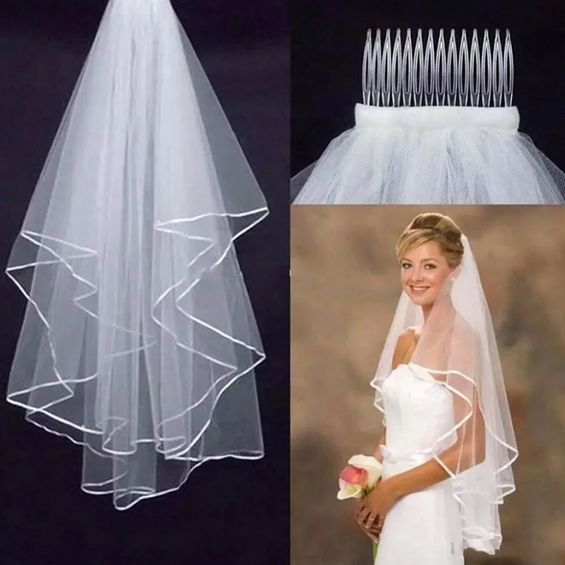 

White Bridal Veil Wedding Veil With Comb Two Layers Ivory Bride Veil for Hen Party Short Women Accessories and Tiaras Wholesale