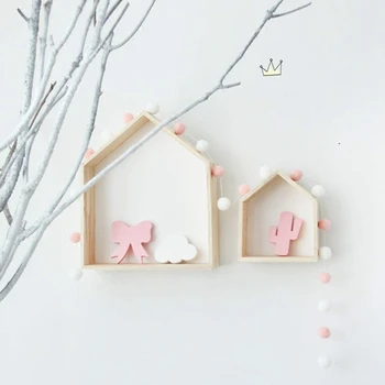 

GYTB 2Pcs Lovely Wooden House-Shaped Wall Storage Shelf Kid'S Room Decoration
