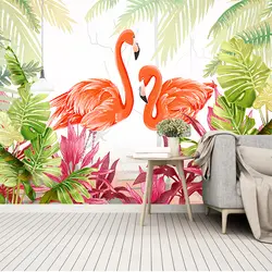 Пользовательские Любой Размер 3D обои Nordic маленький зеленый лист Фламинго тропических лесов Гостиная диван фон Водонепроницаемый росписи