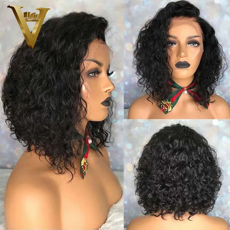 

Indian Remy Short Curly Lace Front Human Hair Wigs for Women 13*4 Short Bob Lace Front Wigs Pre Plucked with Baby Hair Ali V