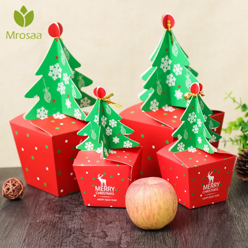

Mrosaa Merry Christmas Paper Gift Boxes Candy Bag Fit Wedding Party christmas Tree Pattern Jewelry Eve apple Packaging boxes