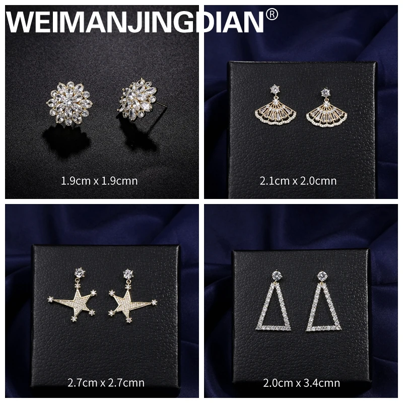 

Brand Cubic Zirconia Assorted Yellow Gold Color Plated Flower and Star Stud Earrings for Women