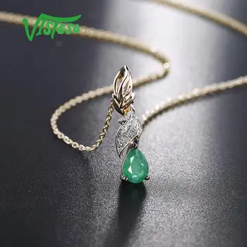 VISTOSO Gold Pendants For Women Authentic 14K 585 Yellow Gold Magic Emerald Sparkling Diamond Chic Necklace Pendant Fine Jewelry 4