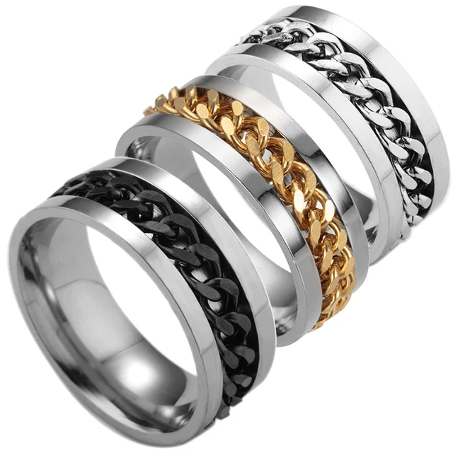 LNRRABC 1pcs Popular Black/Golden/ Silver Men Rings Stainless Steel Titanium Cha LNRRABC 1pcs Popular Black/Golden/ Silver Men Rings Stainless Steel Titanium Cha