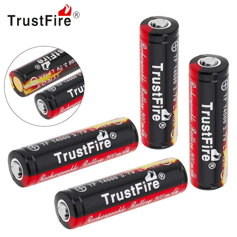 

4pcs TrustFire 3.7V 900mAh 14500 Rechargeable Li-ion Battery with Protected PCB for LED Flashlight Headlamp