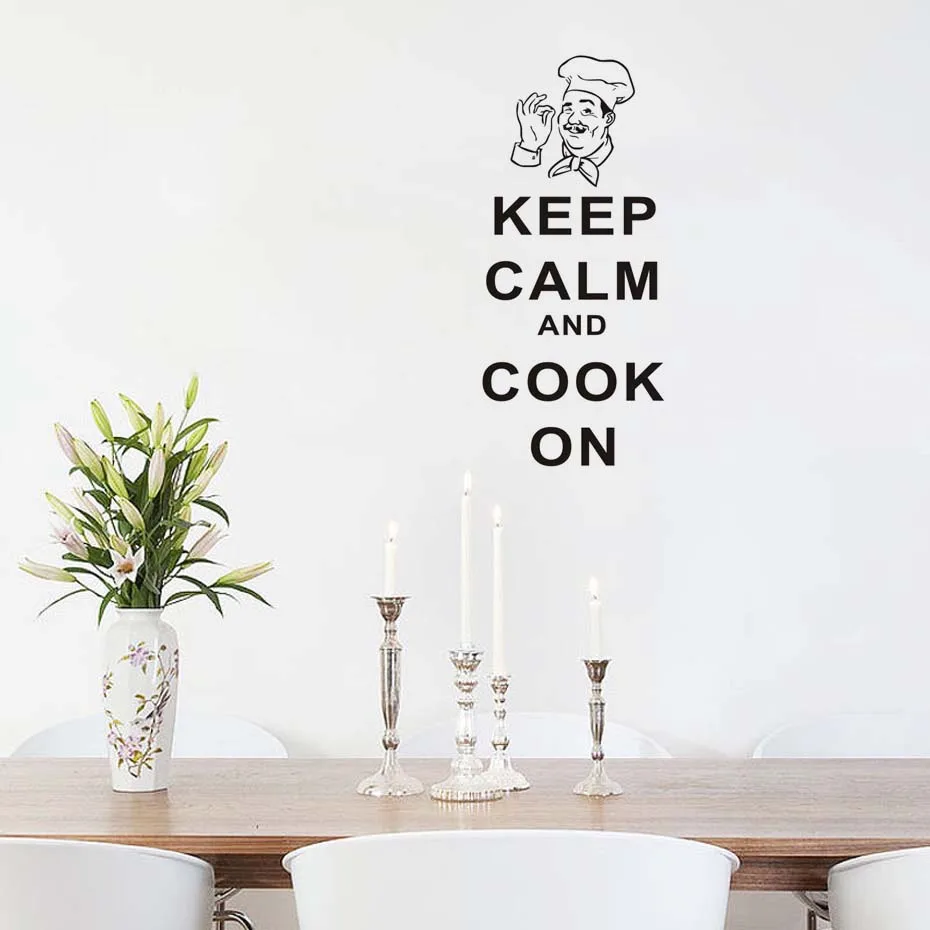 Keep Calm And Cook On Vinyl Wall Sticker For Kitchen Dining Hall Removable Waterproof Wallpaper Modern Wall Decals Home Decor (1)