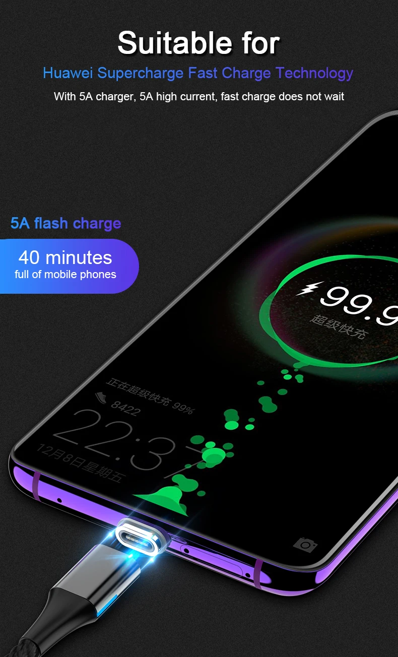 Магнитный usb-кабель Uverbon, суперзарядный кабель USB type C, Магнитный зарядный кабель Micro usb для зарядки и передачи данных, кабель USB для мобильного телефона
