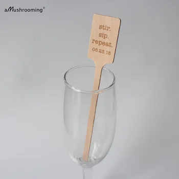 

x100 Biodegradable Stir Sip Repeat Drink Stirrers with Personalized Date Wooden Coffee Beverage Sticks
