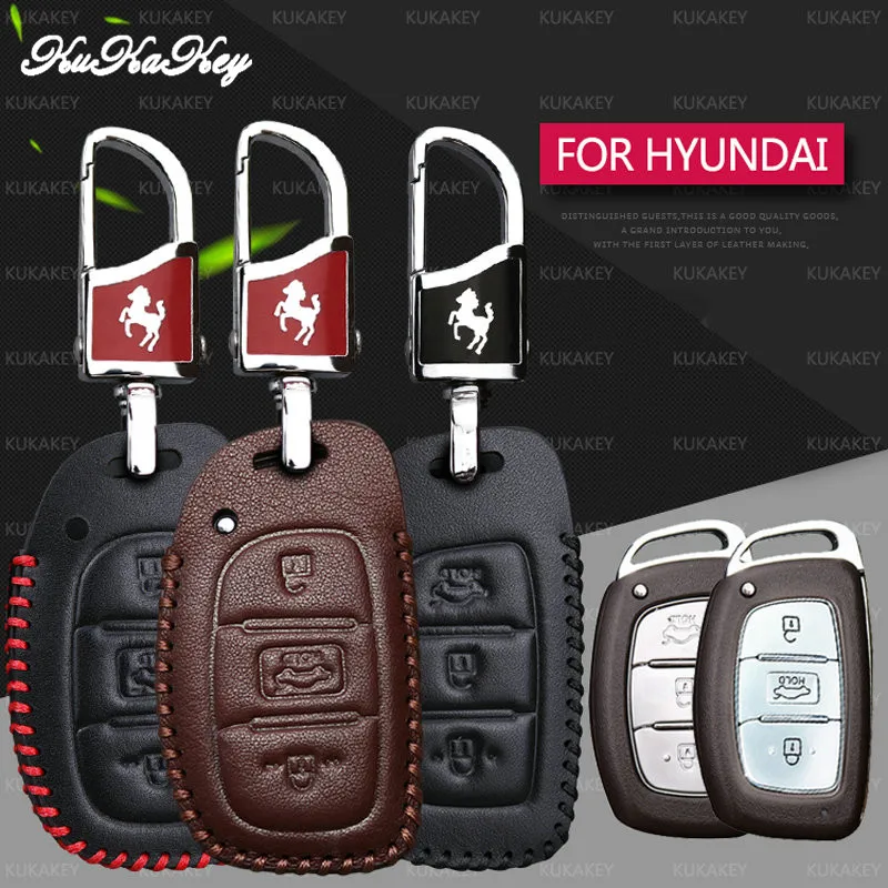 KUKAKEY Leather Car Key Case Fob Cover For Hyundai TUCSON Avante i10