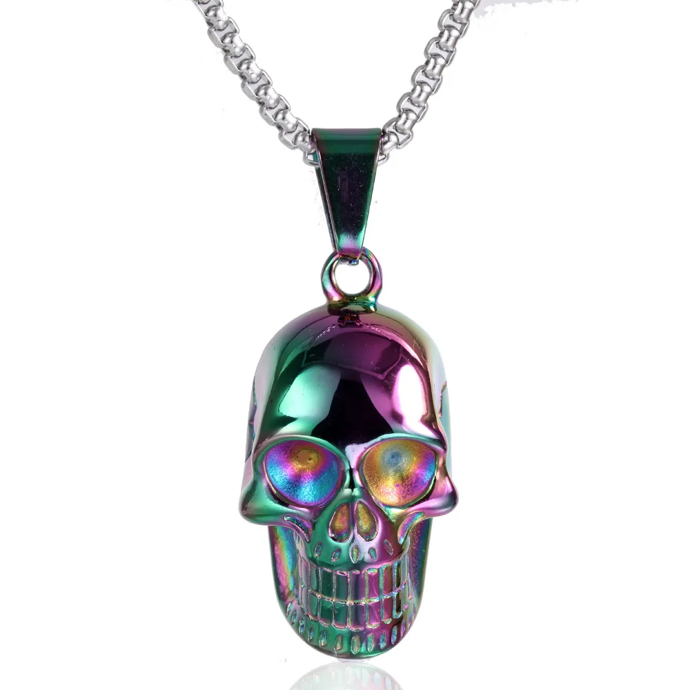 

Stainless Steel Titanium Skull Multi-color Man Men Necklaces Chain Pendants Punk Rock Hip Hop for Male Boy Fashion Jewelry Gift