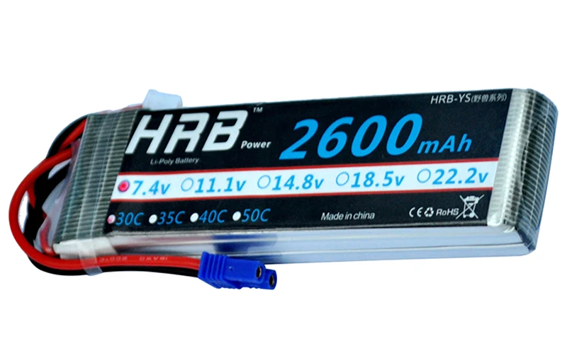 HRB 2600mAh Lipo аккумулятор 2S 7,4 V 30C EC2 XT60 EC5 TRX RC части для Hubsan H501S Квадрокоптер самолет внедорожный автомобиль грузовик FPV Дрон