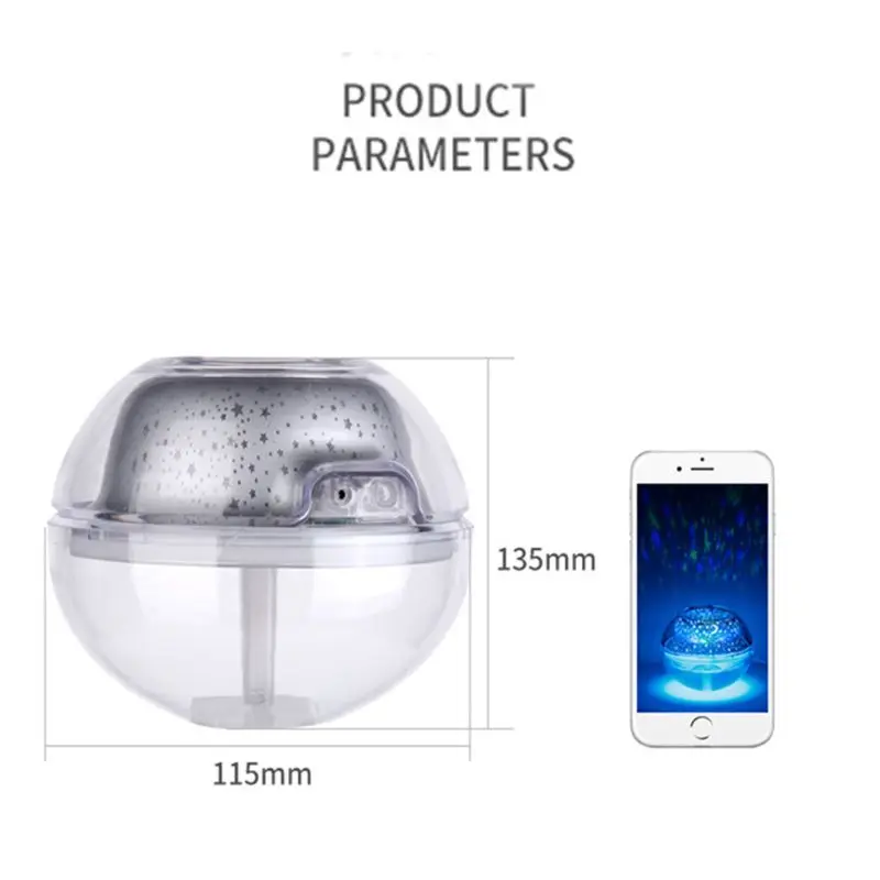 500ML Mini Magic Crystal Star Projection Air Humidifier Oil Diffuser Purifie Room Nebulizer LED Lamp Small Air Conditioning Home