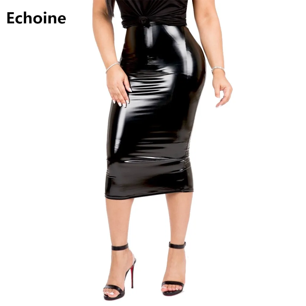 

Woman Sexy Skinny Midi Skirt PU Leather Pencil Skirts Bodycon OL Business Split Skirt Club Outfit Elegant Party Vintage Jupe