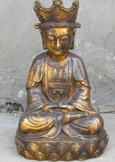 

song voge gem S7271 13"Tibet Bronze gilded Hairpin beads Bodhisattva Kwan-yin Avalokitesvara Statue