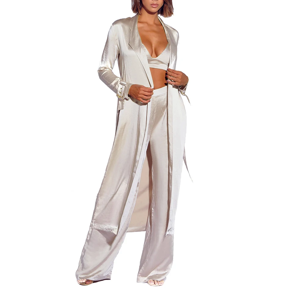 2019 сексуальные женские костюмы модные повседневные короткие укороченные топы длинные брюки X-long пальто 2 шт. комплект с поясом боди полная