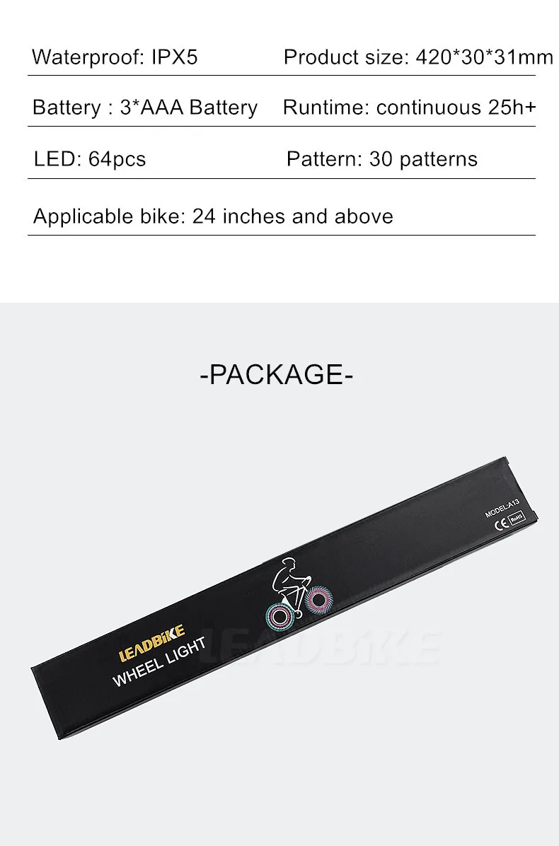 Perfect Leadbike Bicycle Wheel Light 64 LEDs 30 Patterns Double Side Display Bike Front Tail Light Spoke Light Waterproof Tire Light 10