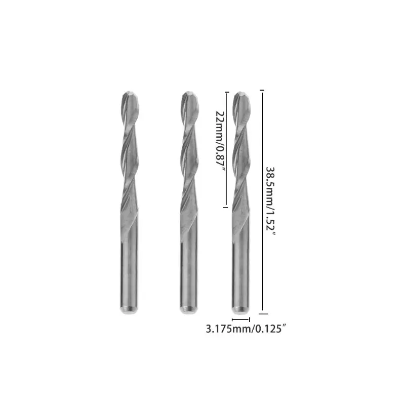 10pcs 3.175mm Carbide Ball Nose End Mill 2 Flutes Spiral CNC Engraving Bit Drill