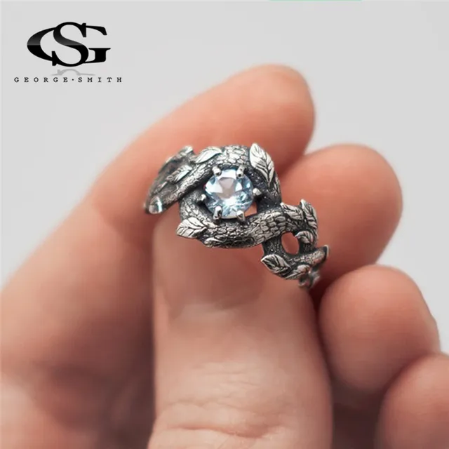 GS Twisted Leaves Flower Blue Rhinestone Woman Ring Sliver Color Finger Rings For Men Statement Ring Size 6 To 10 Wholesale R5DG