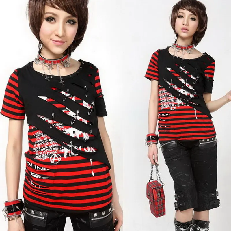 glp punk girl short sleeve stripe t shirt 71208 in t shirts from