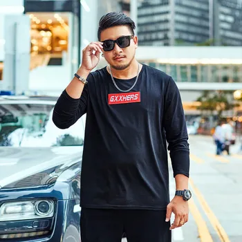 

2019 new tide brand large size XXL-7XL Men's T-shirt Autumn and Winter Loose Embroidered Round neck Long-Sleeved T-shirt