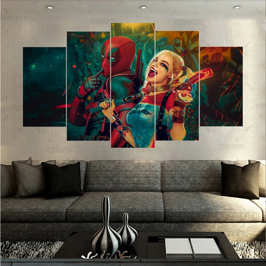 Modular Frame Pictures Home Decor Living Room Canvas 5 Pieces Harley ...