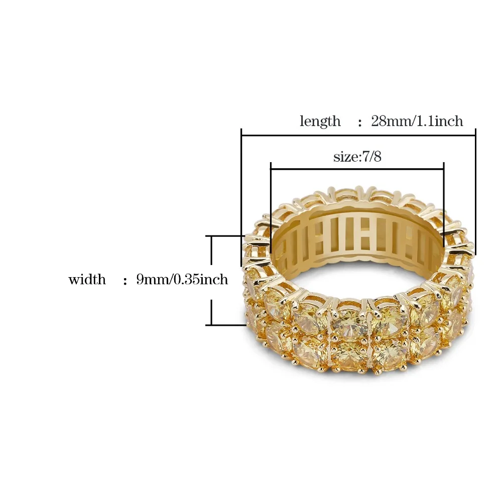 ARMNVNV 2 Rows CZ Gold Color Ring Full Bling Iced Out Wedding Zircon Hop Hop Rings Hollow Luxury Engagement Fashion Jewelry Gift