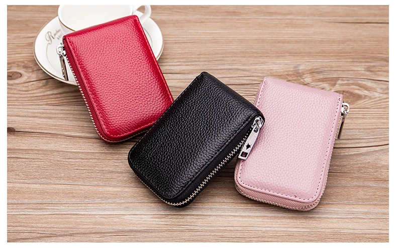 Lomelobo Unisex Lychee Card Holder Genuine Leather Women Men Credit ID Business Card Wallet Fashion Bank Cards bag Coin Purse HCL7139 Details (12)