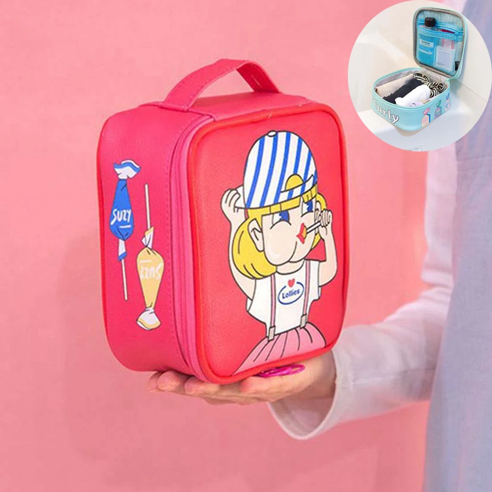 

1PC Cute PU Leather Cosmetic Bag Lollipop Doll Zipper Multifunction Lovely Travel Makeup Case PU Leather Kawaii Pouch 4Color