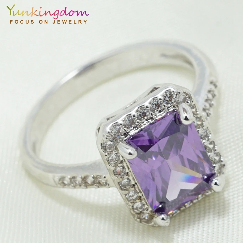 

Yunkingdom geometric ring silver color purple crystal rings for Women ladies engagement jewelry gifts wholesale