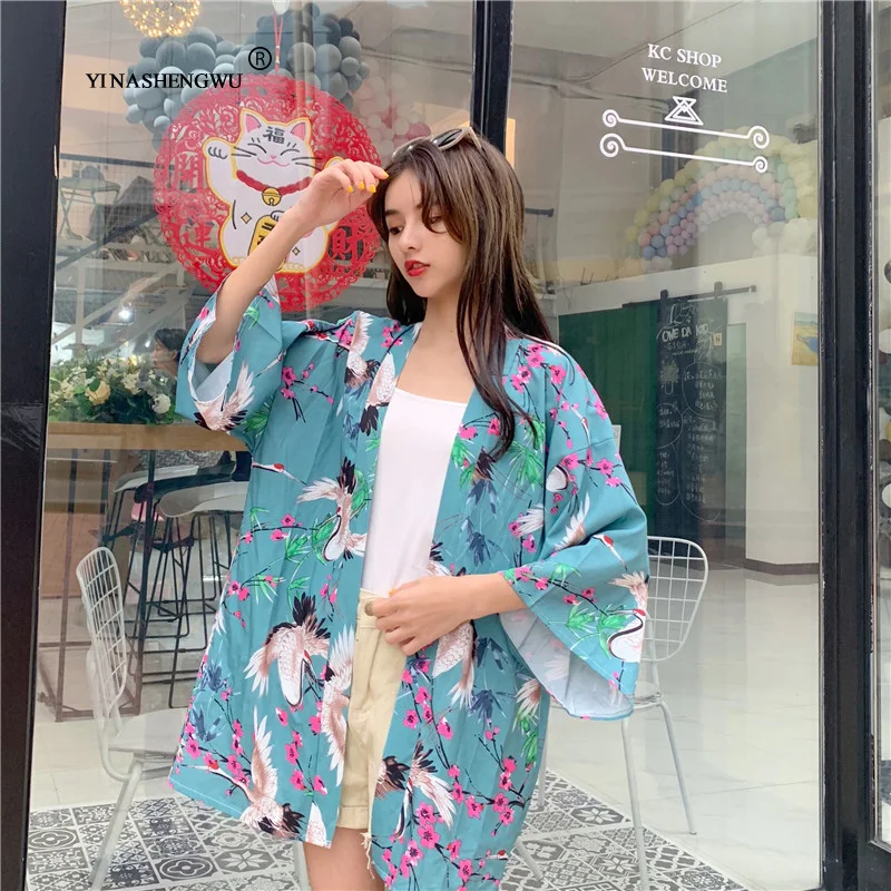 Women Harajuku Cardigan Japanese Kimono Asia Summer Digital Printed Shirt Tops Casual Woman Kimonos Kawaii Yukata Kimono Cosplay