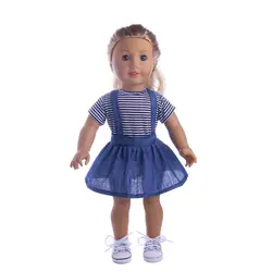 Luckdoll стильный и симпатичный двух частей футболку и скользящая юбка, подходит для 18 дюйма и 43 см американские куклы
