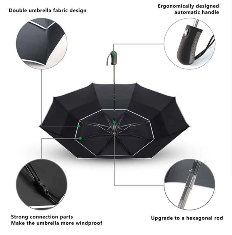 Двухслойный большой зонт от дождя женский ветрозащитный Полуавтоматический зонт Мужской 2 Складной Водонепроницаемый семейный дорожный Зонт Paraguas